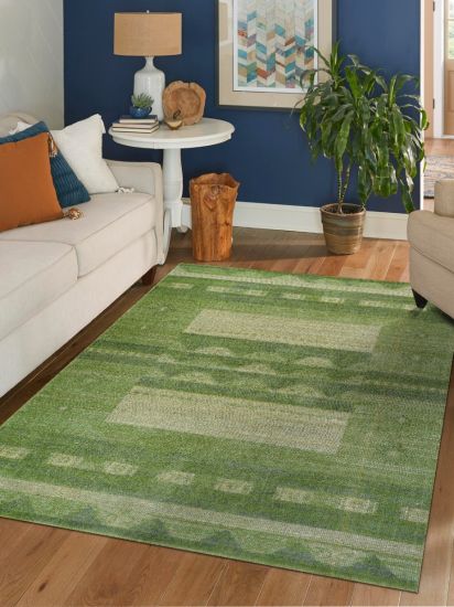 Antik75 Green Patterned Scandi Area Rug