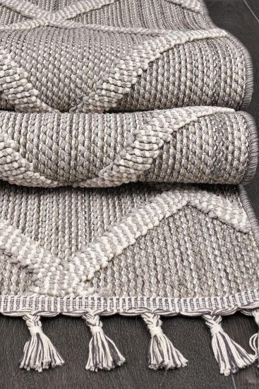 Bristley Grey Geometric Runner Rug