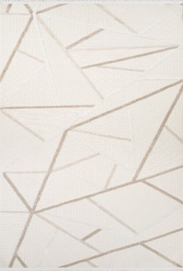 Boyut75 Cream Beige Geometric Bedroom Rug