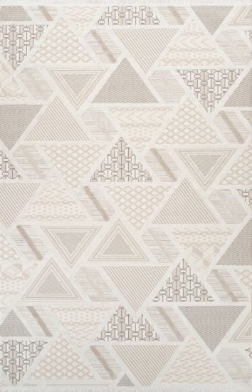 Boyut75 Beige Cream Geometric Scandi Living Room Rug
