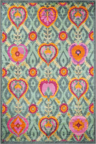 Beylerbeyi85 Green Multicolour Modern Kilim Area Rug