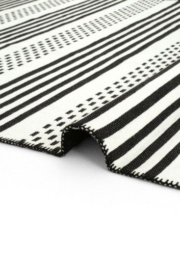 Lovely85 Cream Black Modern Stripes Bedroom Rug