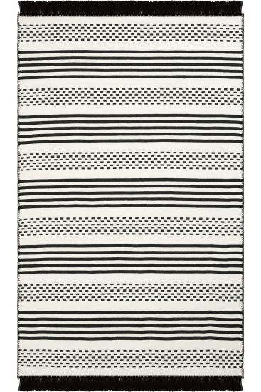 Lovely85 Cream Black Modern Stripes Bedroom Rug