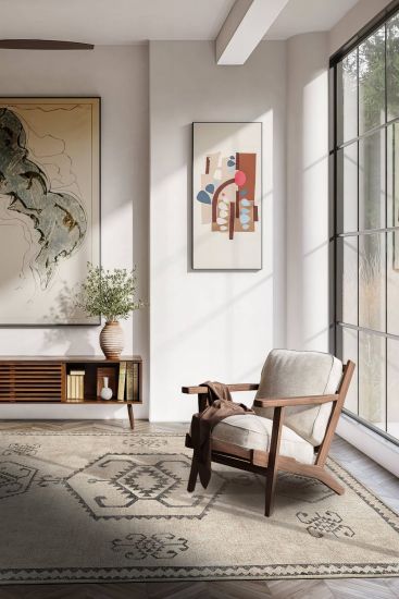 Carnival85 Beige Charcoal Modern Kilim Bedroom Rug