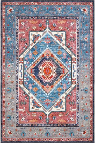 Beylerbeyi85 Blue Red Modern Persian & Oriental Area Rug