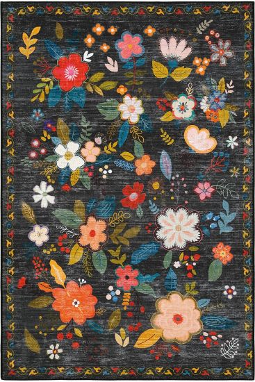 Daisy85 Charcoal Multicolour Floral Living Room Rug