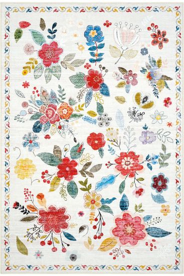 Daisy85 Cream Multicolour Modern Floral Living Room Rug