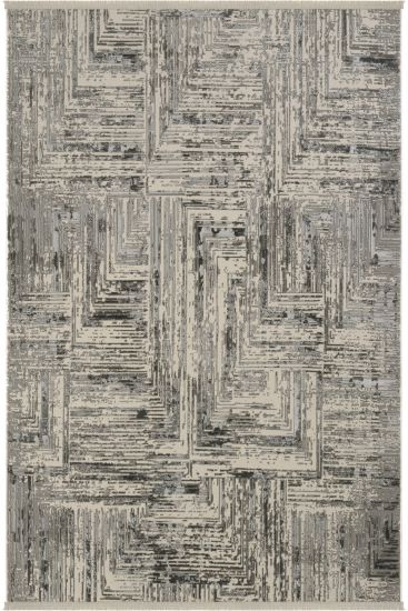 Venedik85 Beige Grey Abstract Patterned Area Rug