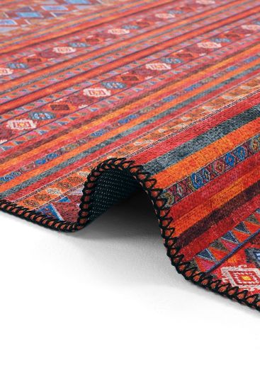 Beylerbeyi85 Red Multicolour Kilim Bohemian Bedroom Rug