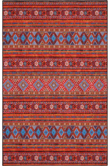 Beylerbeyi85 Red Multicolour Kilim Bohemian Bedroom Rug
