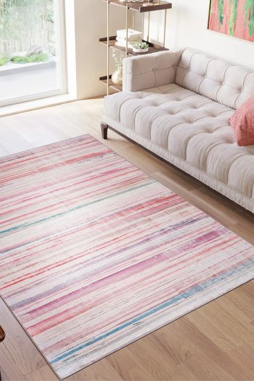 Carnival85 Pink Multicolour Abstract Stripes Bedroom Rug