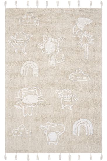 Cool Cotton85 Beige White Kids Living Room Rug
