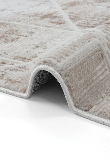 Nevada85 Cream Brown Geometric Abstract Bedroom Rug