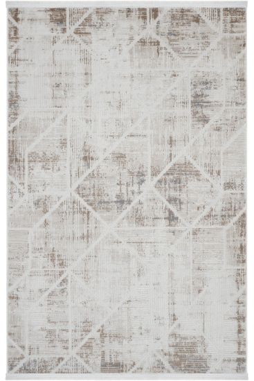 Nevada85 Cream Brown Geometric Abstract Bedroom Rug