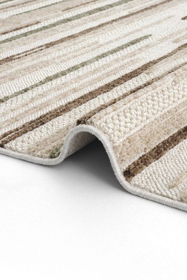 Jerry85 Beige Cream Stripes Scandi Indoor Rug