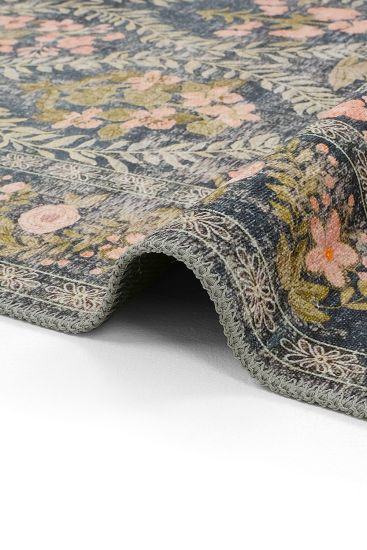 Daisy85 Charcoal Green Floral Indoor Rug