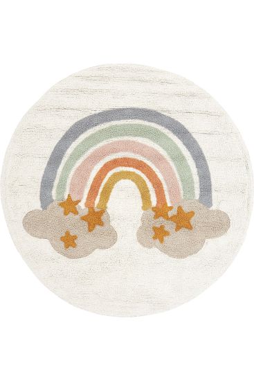 Cool Cotton85 Cream Multicolour Modern Kids Area Rug