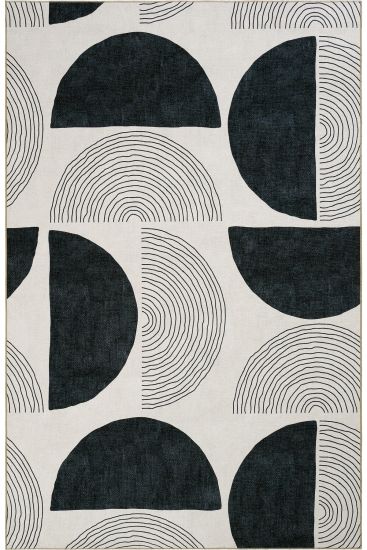 Carnival85 Black Cream Modern Geometric Bedroom Rug