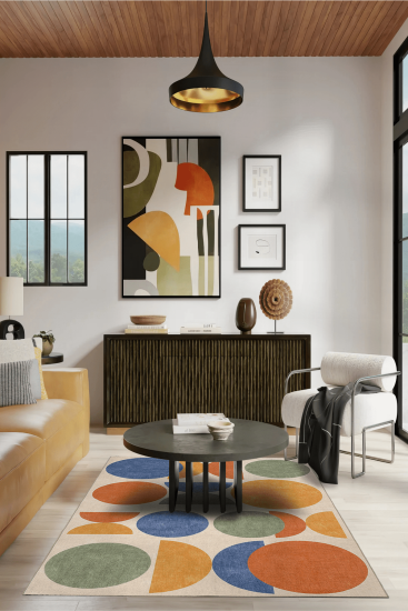 Carnival85 Cream Gold Kids Geometric Indoor Rug