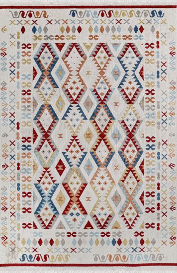 Kolor75 Cream Multicolour Kilim Bedroom Rug