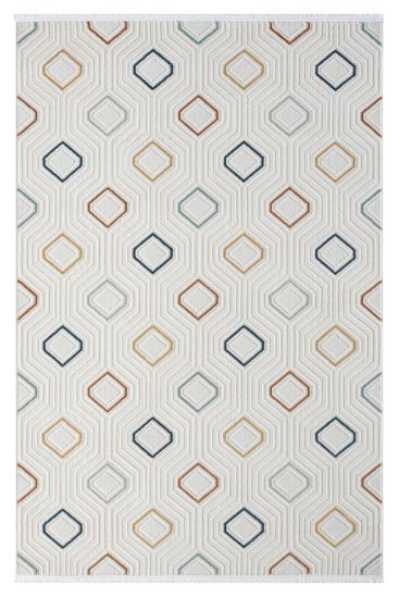 Frizzle Cream Multicolour Modern Geometric Bedroom Rug