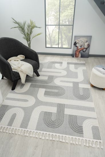 Allure Grey Cream Patterned Scandi Living Room Rug