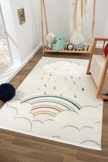 Frizzle Cream Multicolour Modern Kids Living Room Rug