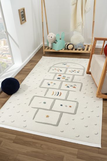 Frizzle Cream Grey Kids Area Rug