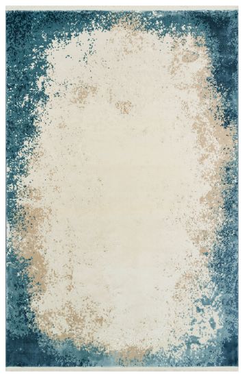 Perre75 Beige Blue Modern Abstract Living Room Rug