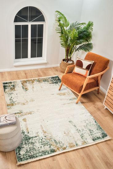 Perre75 Cream Green Modern Abstract Area Rug