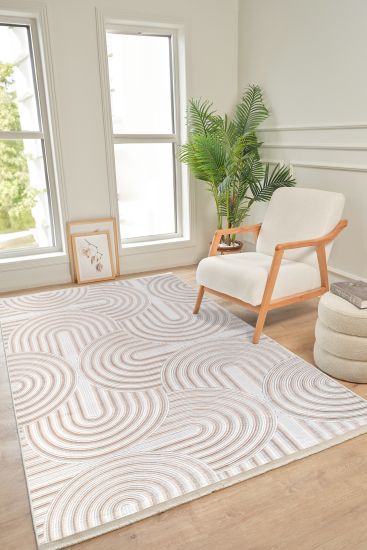 Boyut75 Beige Cream Scandi Living Room Rug