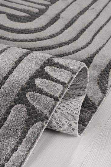 Boyut75 Grey Black Modern Scandi Area Rug