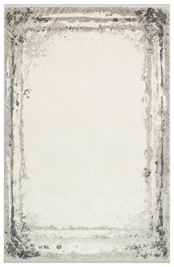 Perre75 Cream Grey Geometric Patterned Bedroom Rug