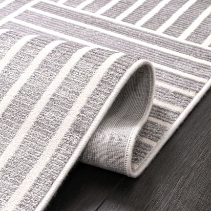 Cunda75 Grey Cream Patterned Scandi Area Rug