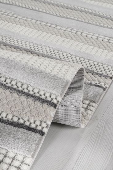 Boyut75 Cream Grey Modern Stripes Area Rug