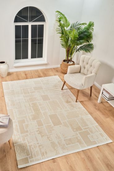 Boyut75 Beige Cream Scandi Area Rug