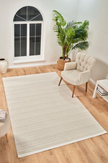 Boyut75 Cream Modern Plain Area Rug