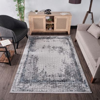 Leto Grey Distressed Geometric Rug
