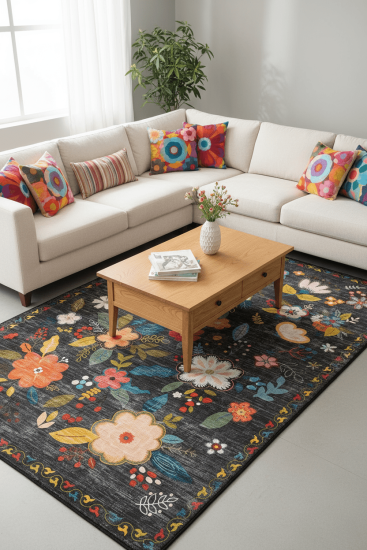 Daisy85 Patterned Bordered Multicolour Bedroom Rug