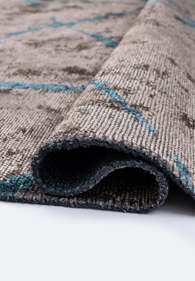 Verdura Geometric Grey & Blue Dining Room Rug