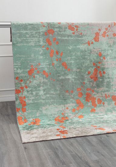 Mandala Green & Orange Floral Living Room Rug