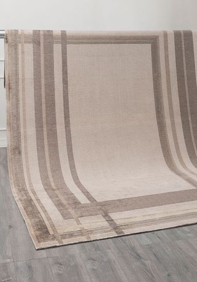 Garden Beige Bordered Living Room Rug