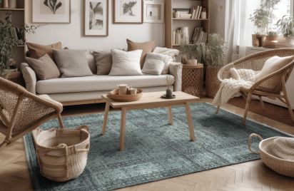 Exquisite Green Vintage Living Room Rug