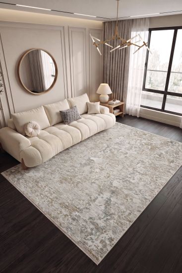 Prime85 Beige Grey Modern Distressed Bedroom Rug