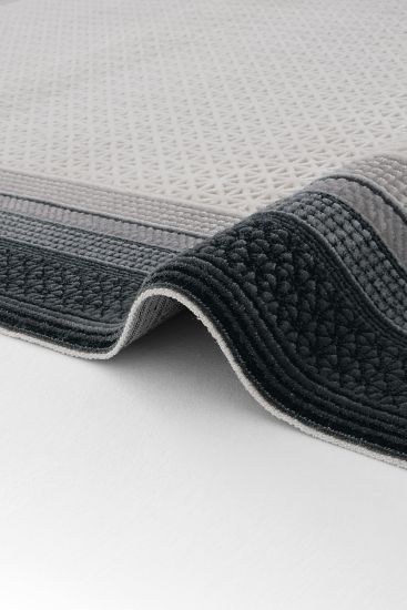 Pelptis Cream Black Bordered Living Room Rug