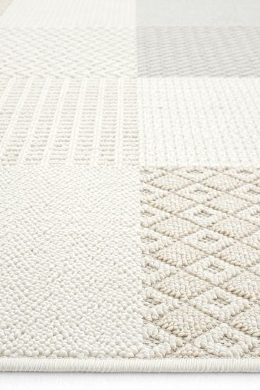Arpeton Beige Cream Patchwork Bedroom Rug