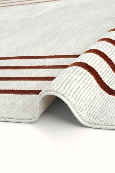 Laptar Cream Copper Geometric Bordered Indoor Rug