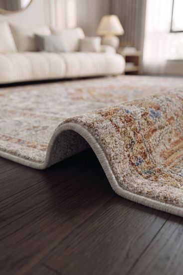Prime85 Beige Cream Patterned Bordered Area Rug