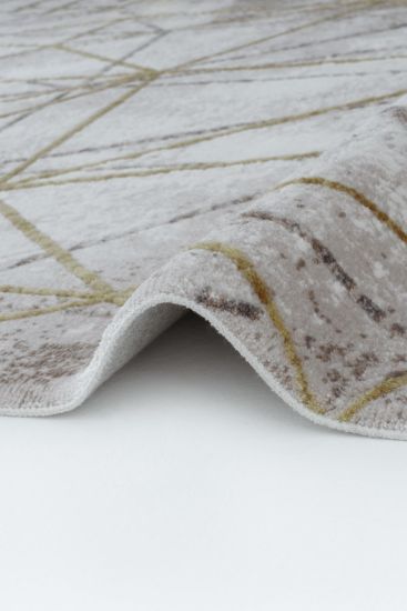 Toptrika Grey Gold Modern Abstract Bedroom Rug