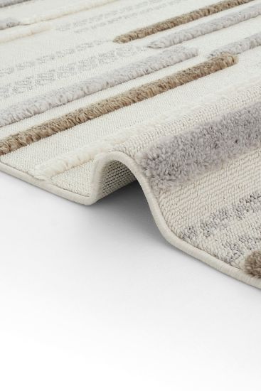 Paltino Cream Grey Modern Stripes Area Rug